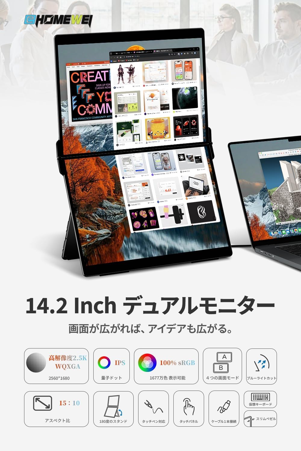 14.2インチ デュアルモニター2520*1680 90Hz  XP-142NW