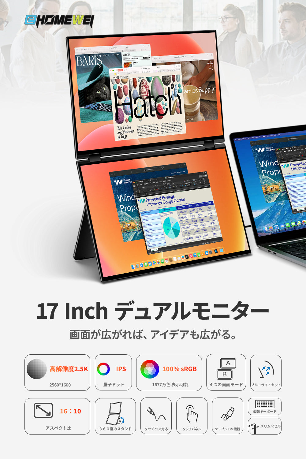 EWEI デュアル モバイルモニター 15.6インチ XQ-156NF XQ-156NF