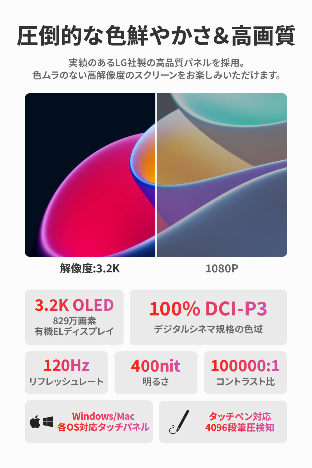 【有機EL】16インチ タッチペン対応 3200×2000 120Hz ROG-160PQ