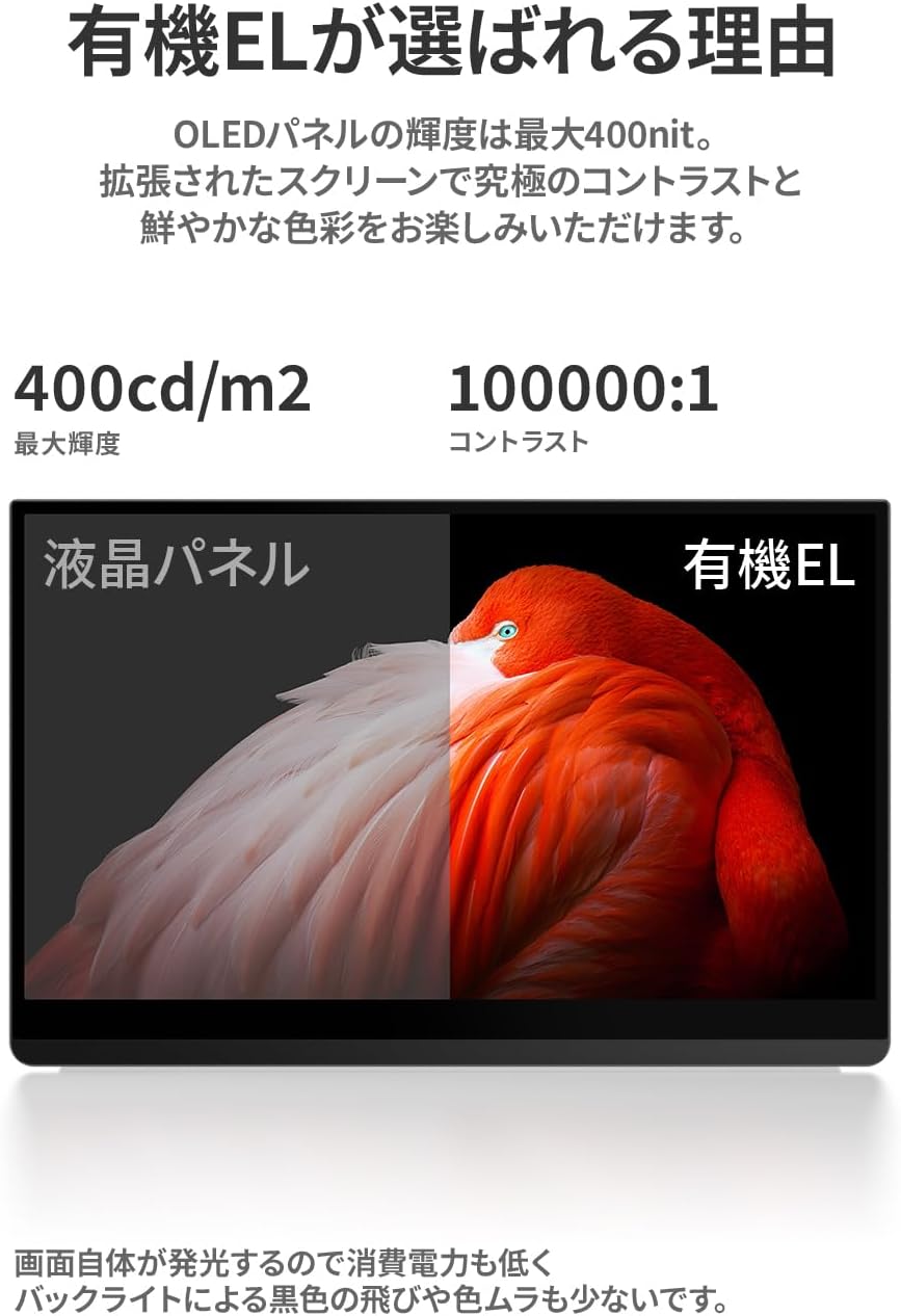 EHOMEWEI モバイルモニター 13.3インチ 有機EL FHD 4K