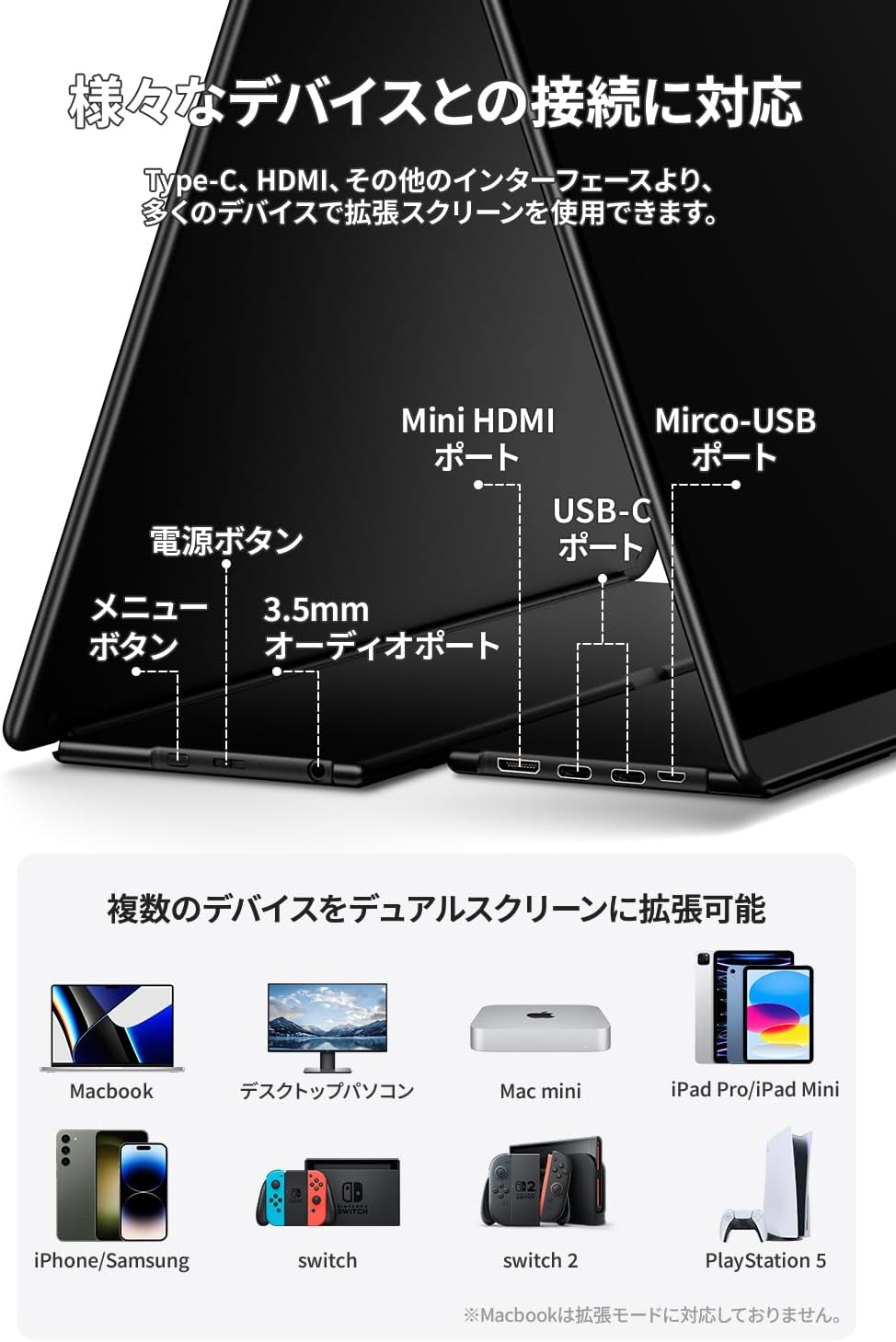 EHOMEWEI モバイルモニター 13.3インチ 有機EL FHD 4K