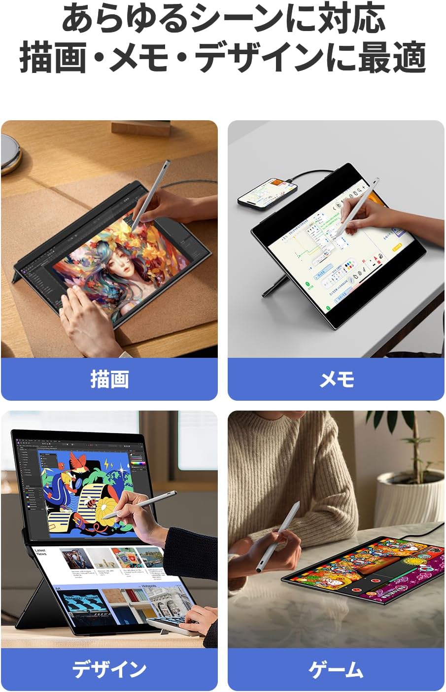 スタイラスタッチペン　4096筆圧対応　傾き検知　ホワイト