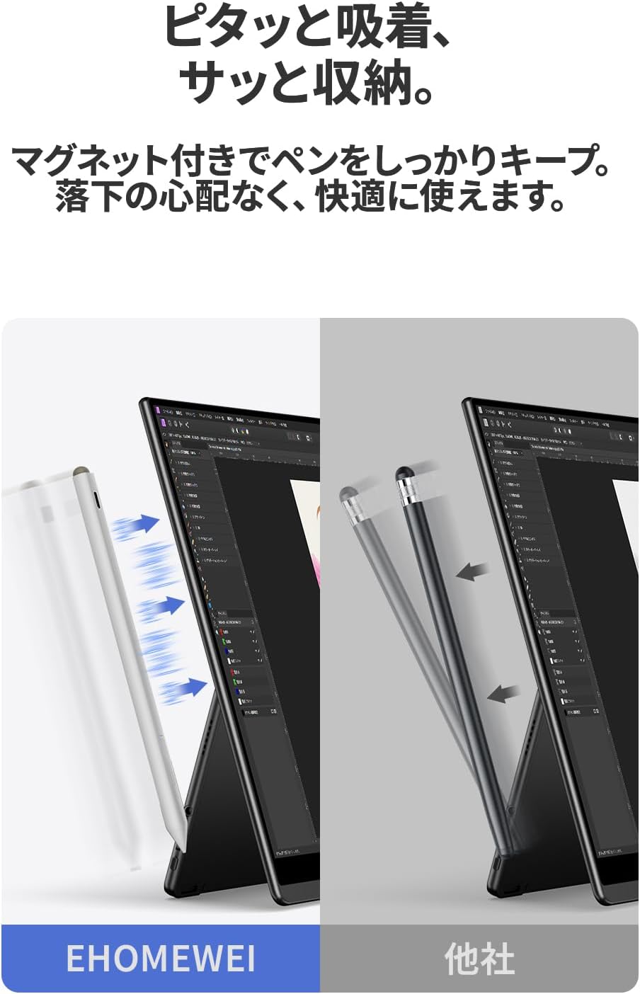 スタイラスタッチペン　4096筆圧対応　傾き検知　ホワイト