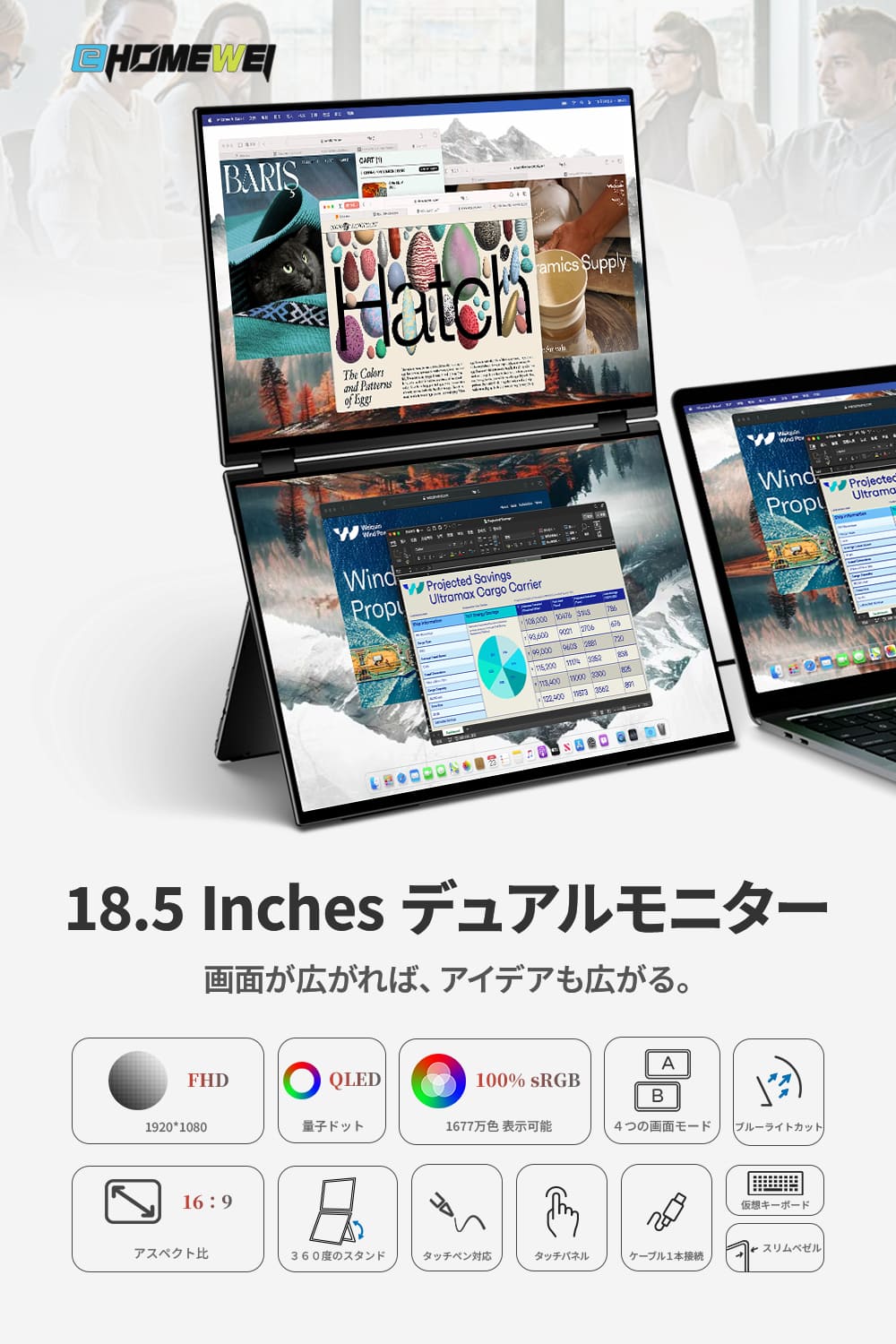 ディスプレイ・モニター本体 EHOMEWEI XQG-185PF Amazon.co.jp: EHOMEWEI モバイルモニター タッチパネル 18.5
