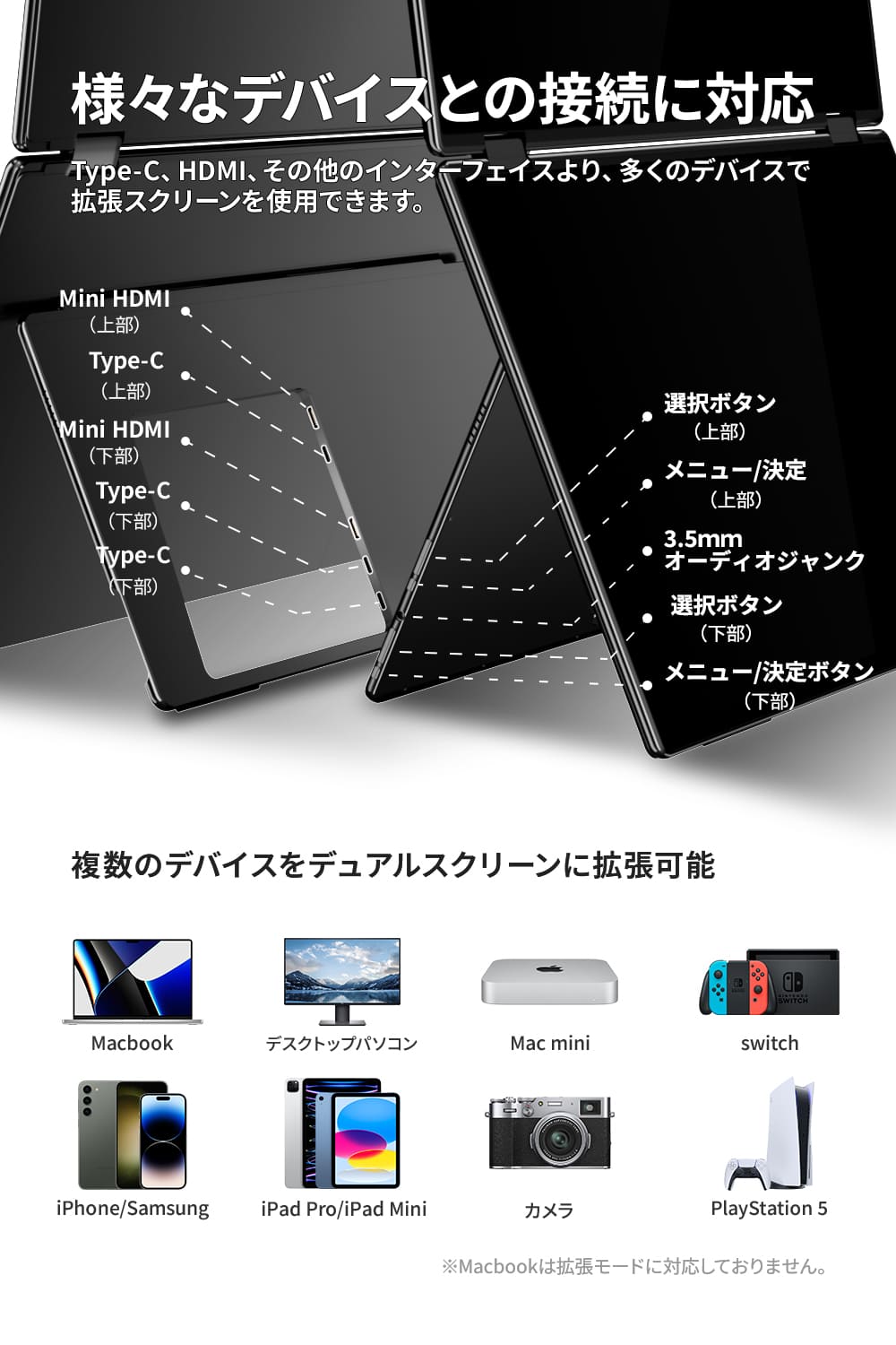 18.5インチ デュアルモニター タッチペン対応 1920x1080 100Hz